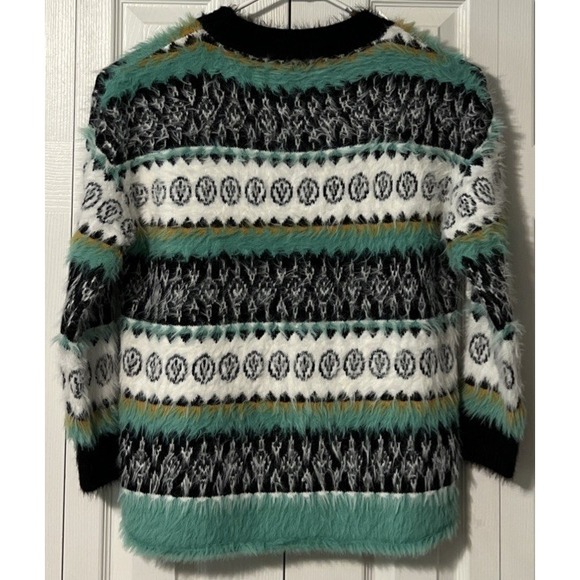 ee: some Women's Fair Isle Geometric Teal/Black/White Fuzzy Sweater Size Small - Picture 10 of 10